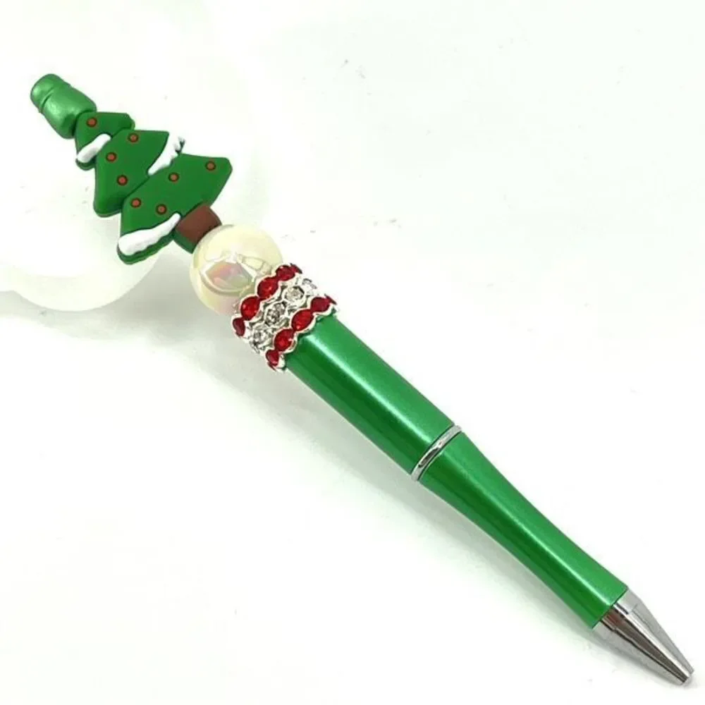 Christmas tree handmade pen NEW beads rhinestone bling red white green silver